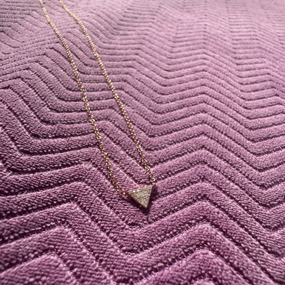 14k rose gold and diamond triangle necklace